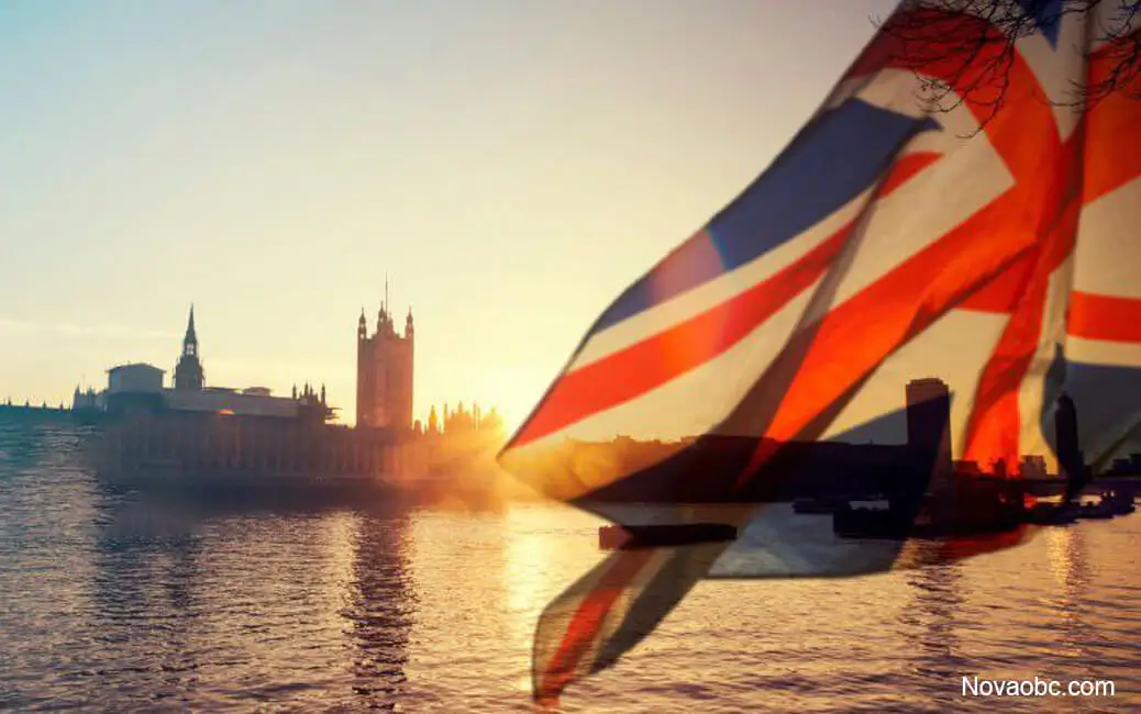 Nova OBC onboard courier services from UK with Union Jack and London skyline