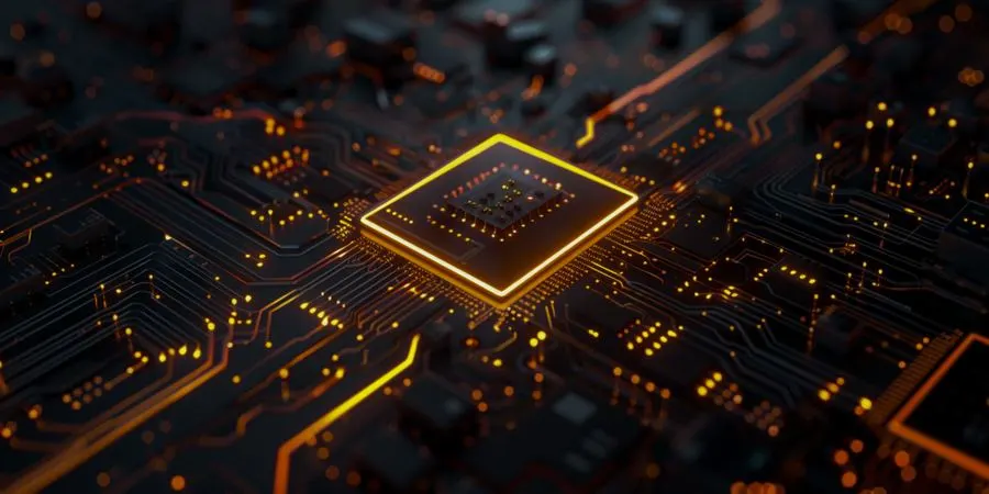 Microchip on a circuit board — semiconductors and electronics