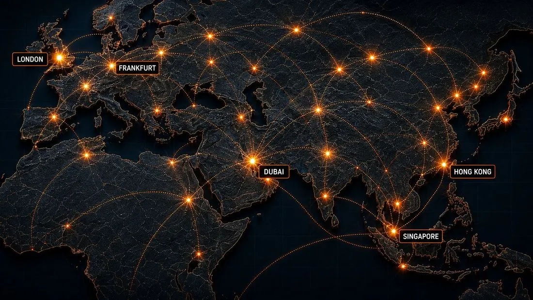 World map showing Nova OBC courier routes between major airport hubs